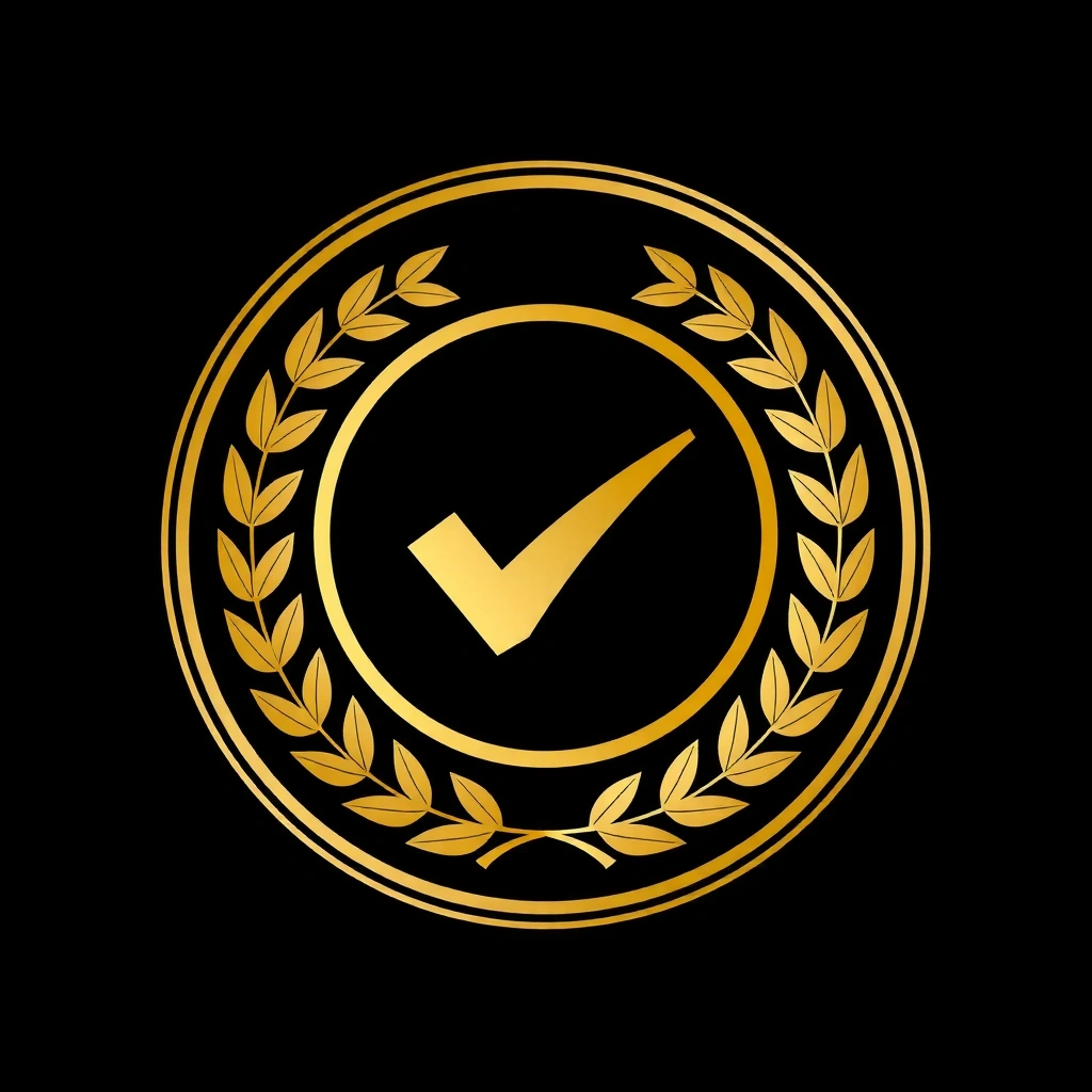 A stylized badge or seal representing quality assurance and certification, with a clean, modern design.