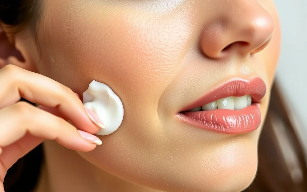 A woman applying a luxurious facial cream, focusing on healthy skin.